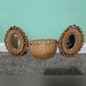Vintage Homco Mirrors, Basket Faux Wicker Basket Weave Oval  MCM Gallery wall
